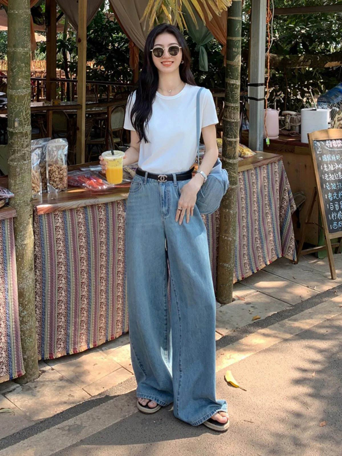 夏天还是要穿阔腿牛仔裤，减龄时髦太好穿了！