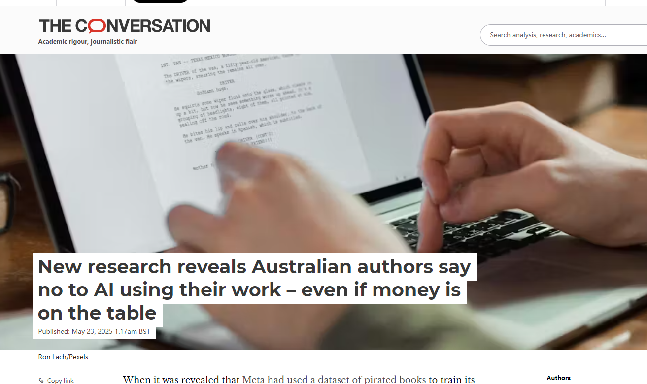 澳大利亚作家强烈反对Meta用盗版书训练AI，担忧创作未来