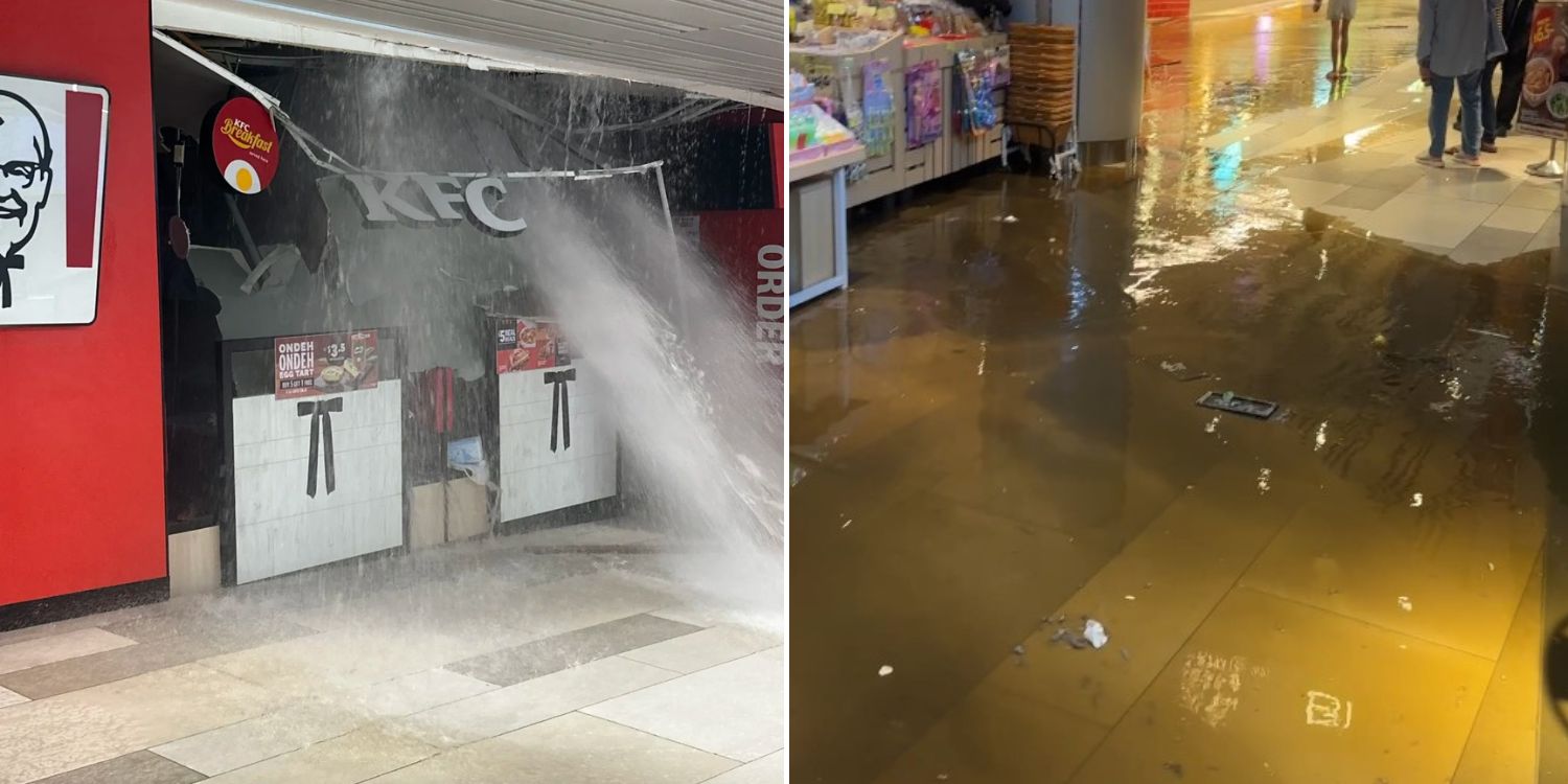 Ceiling of kfc outlet at city square mall collapses, water floods basement & MRT underpass