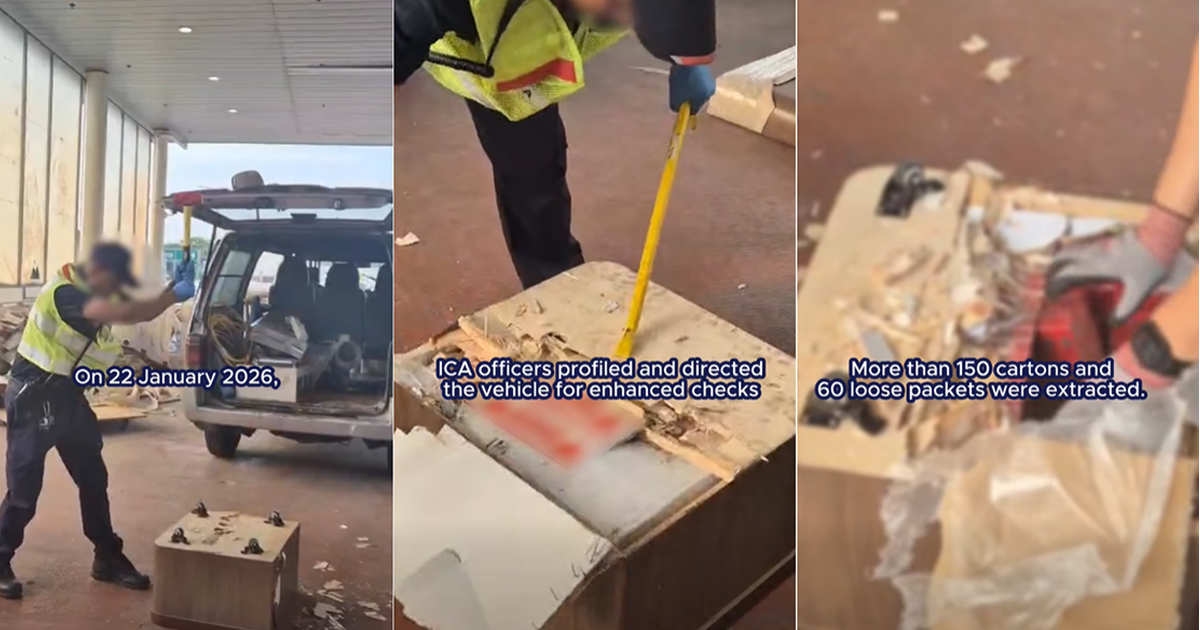 ICA officers smash 'furniture' in Malaysia-registered van, uncover over 150 cartons of duty-unpaid cigarettes
