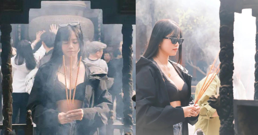 M'sian influencer gets backlash for attire at ancient Chinese temple & holding unlit incense sticks
