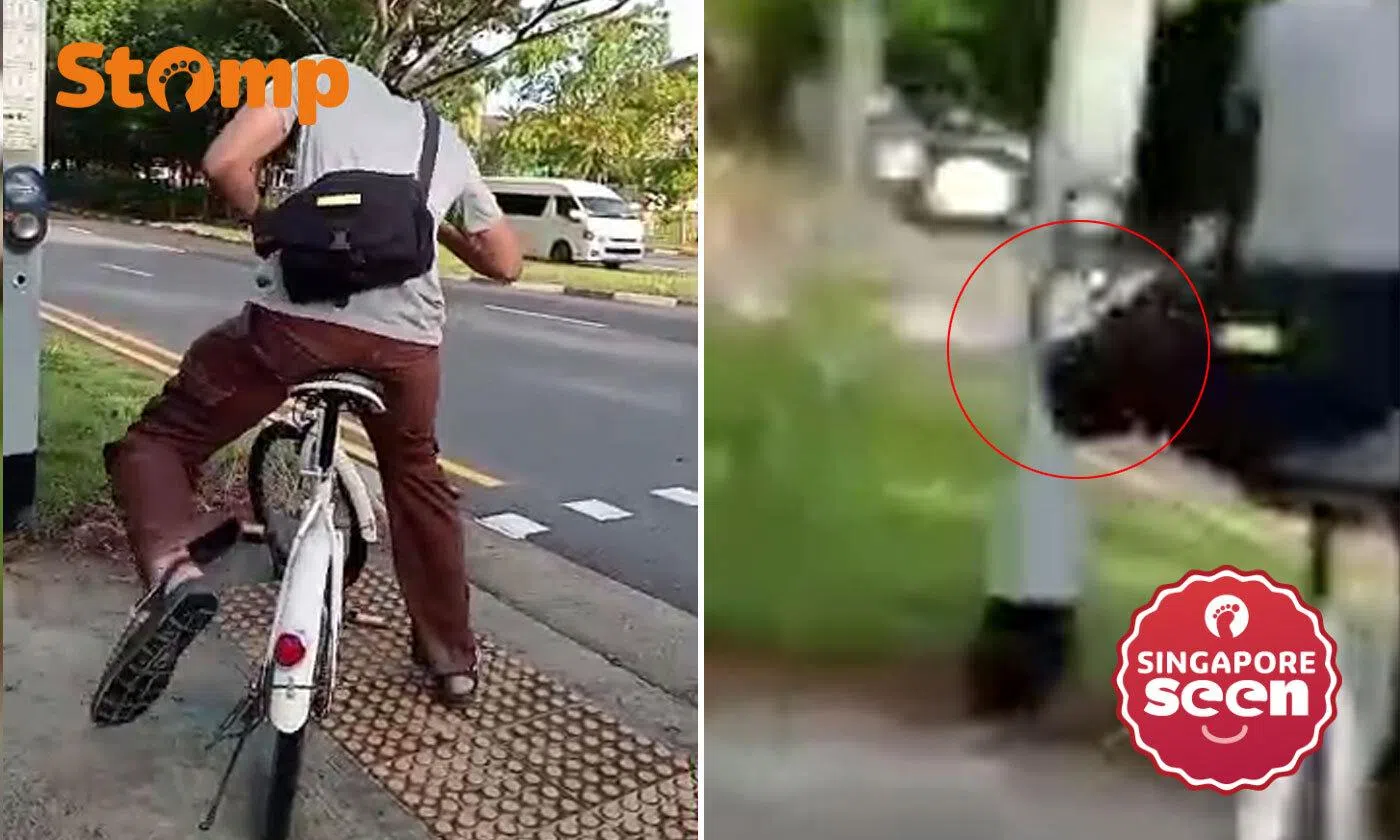 ‘Unhygienic’ cyclist uses foot to press pedestrian crossing button in Ang Mo Kio